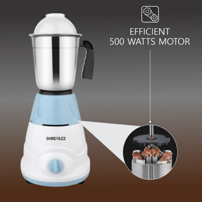 Shreyazz Mixer Grinder, 2 Stainless Steel Jars, Blue and White - Image 3